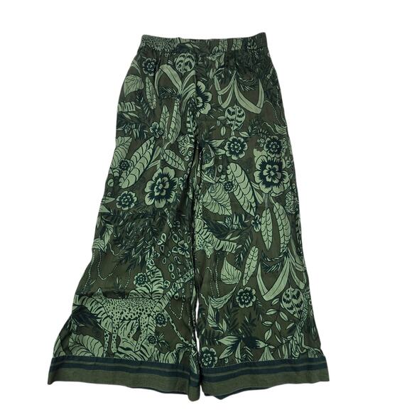 Farm Rio x Anthropologie Floral Jungle Print Wide Leg Satin Pants Green Large - Picture 15 of 15